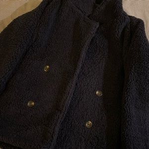 Navy blue fuzzy peacoat!